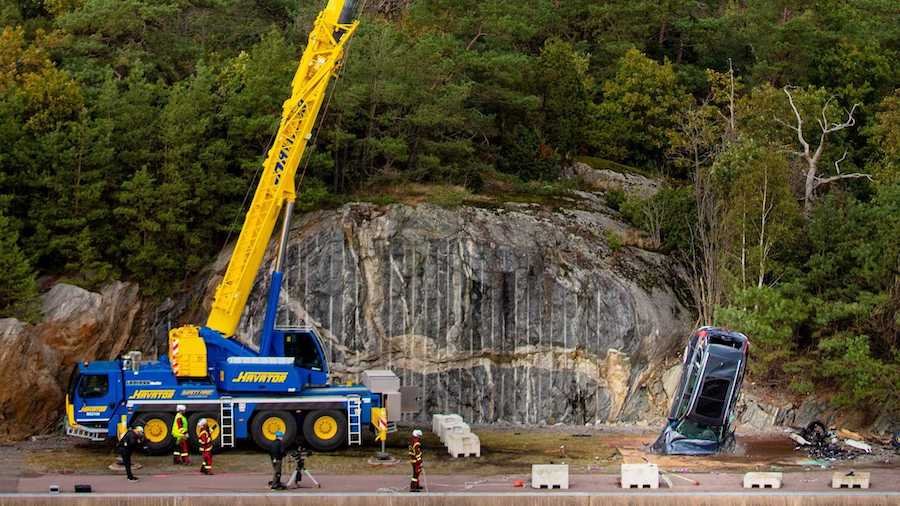Watch Volvo Drop 10 Cars From A Crane In The Name Of Safety