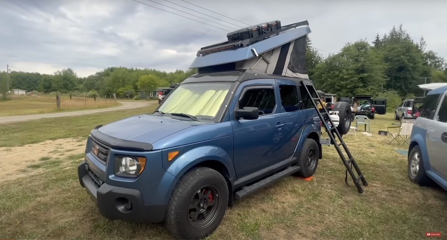 Owner Turns Honda Element Into Camper, Complete With Rooftop Tent