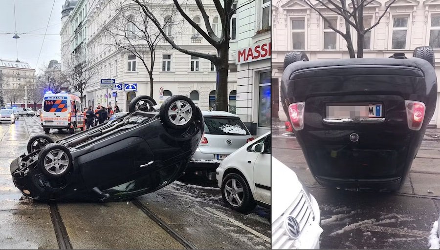 Auto überschlagen – Heftiger Verkehrsunfall in Wien